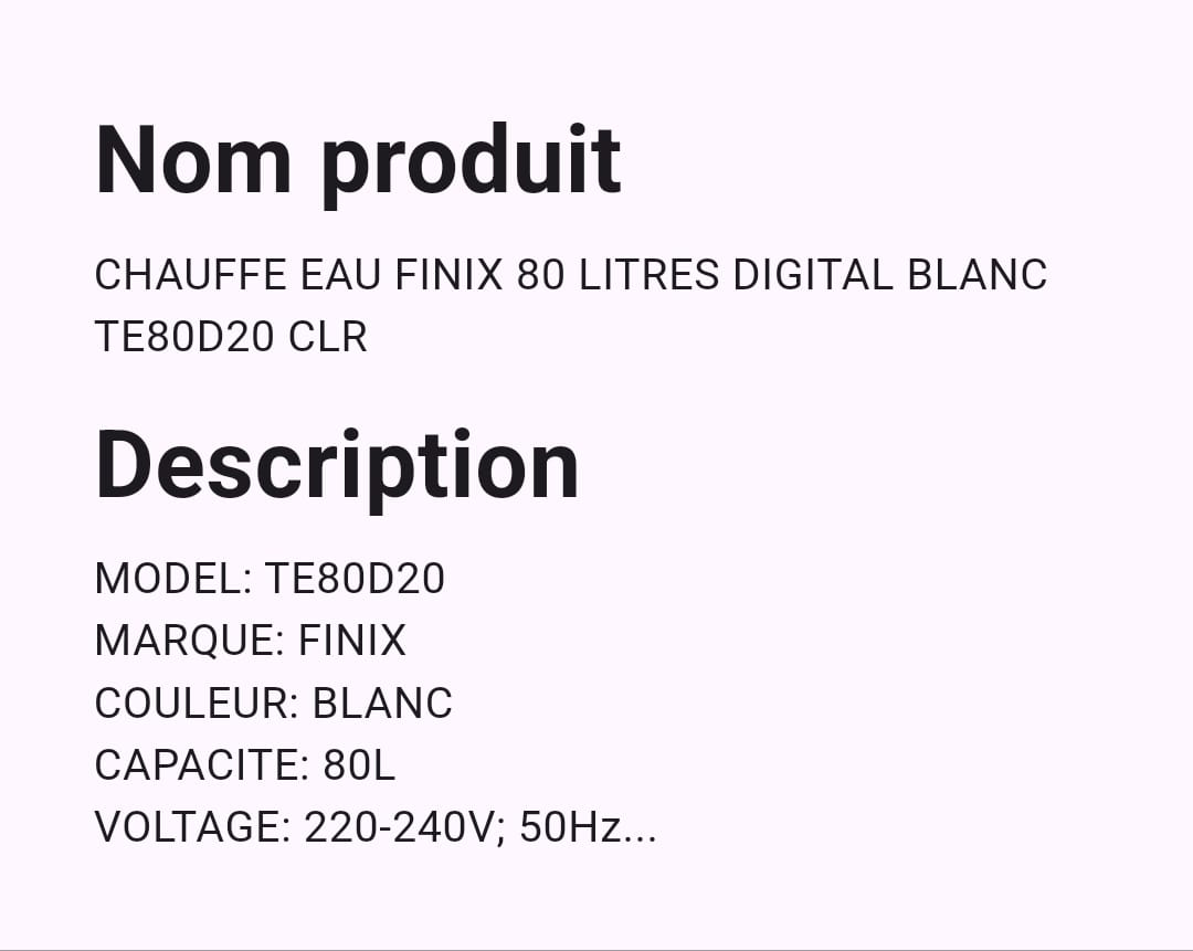 Chauffe Eau Finix 80 Litres Digital Blanc Chauffe Eau Finix 80 Litres Digital Blanc