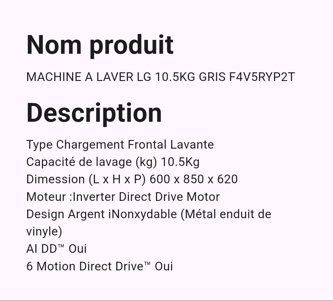 Machine A Laver LG 10.5 kg Gris Machine A Laver LG 10.5 kg Gris