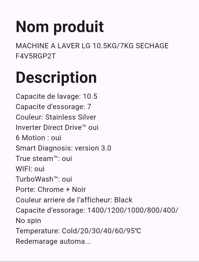 Machine A Laver LG 10.5 kg Gris / 7 Kg Séchage Machine A Laver LG 10.5 kg Gris / 7 Kg Séchage