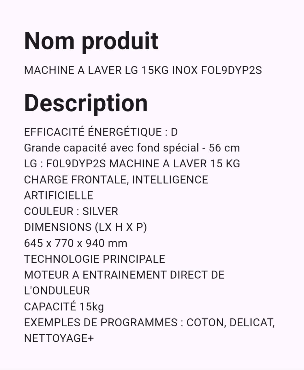 Machine A Laver LG 15 kg Inox Machine A Laver LG 15 kg Inox