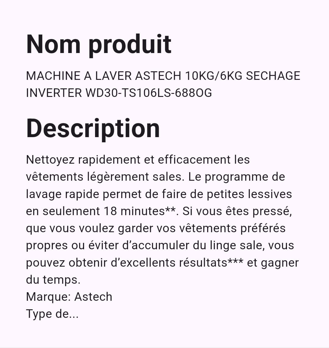 Machine A Laver Astech Inverter 10 kg / 6 kg Séchage Machine A Laver Astech Inverter 10 kg / 6 kg Séchage