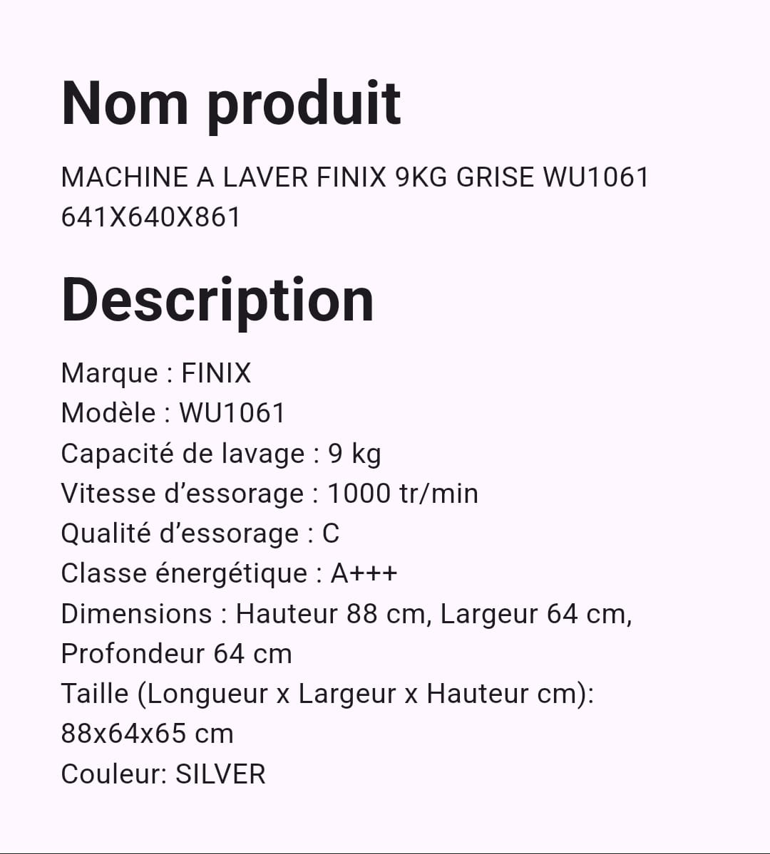 Machine A Laver Finix 9 Kg Gris Machine A Laver Finix 9 Kg Gris
