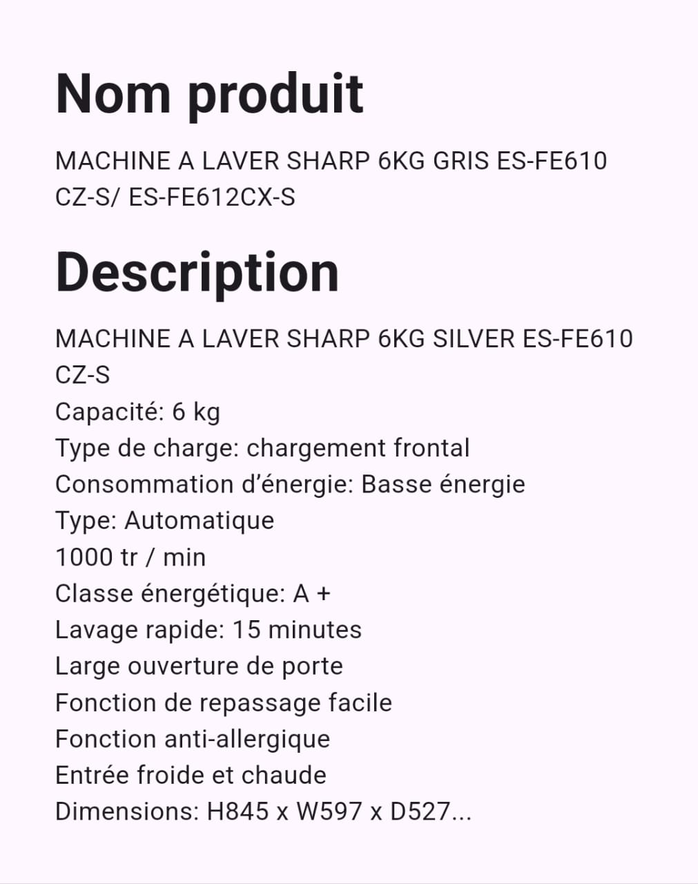 Machine A Laver Sharp 6 Kg Gris Machine A Laver Sharp 6 Kg Gris