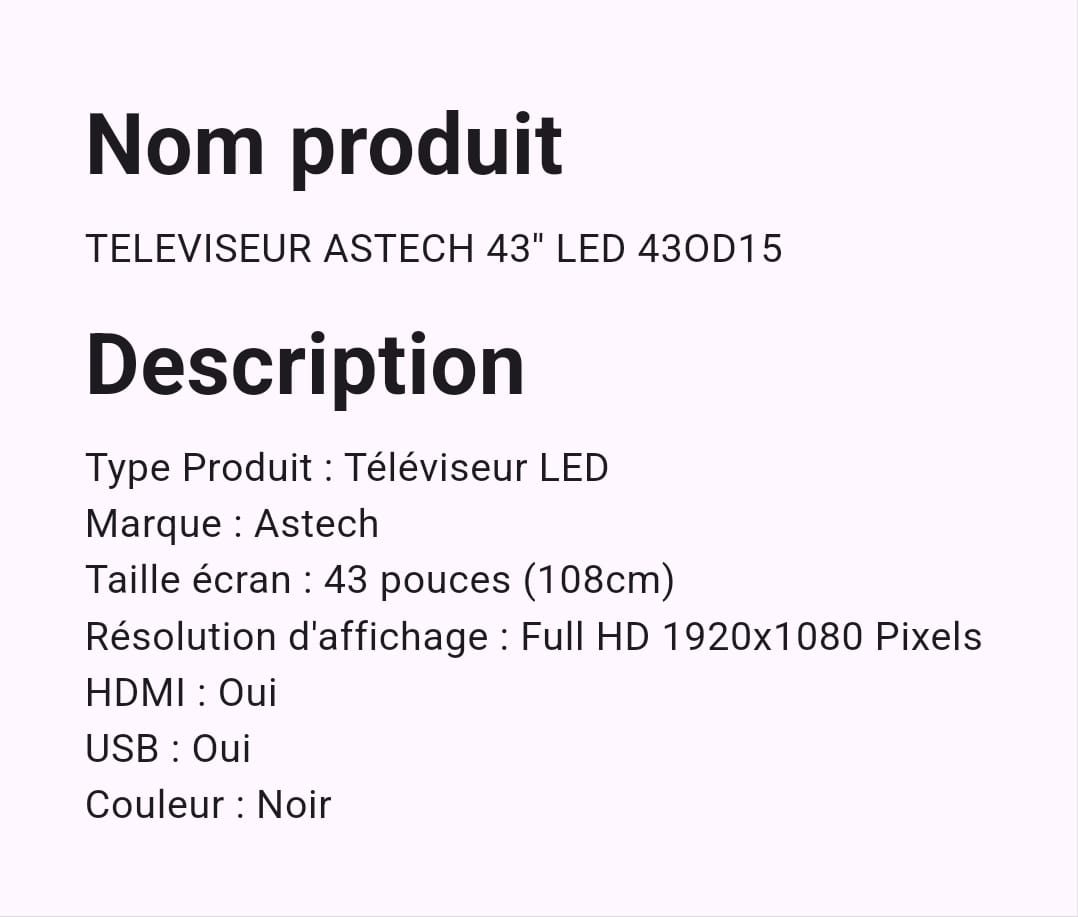 Téléviseur Astech 43" Led Téléviseur Astech 43" Led