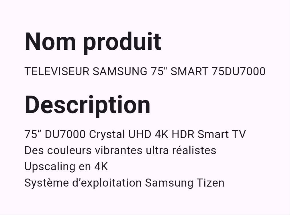 Téléviseur Samsung 75" Smart Android Téléviseur Samsung 75" Smart Android