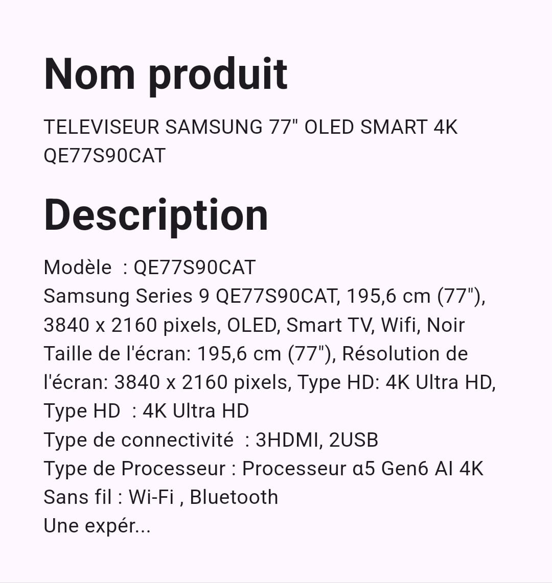Téléviseur Samsung 77" Oled Smart Téléviseur Samsung 77" Oled Smart