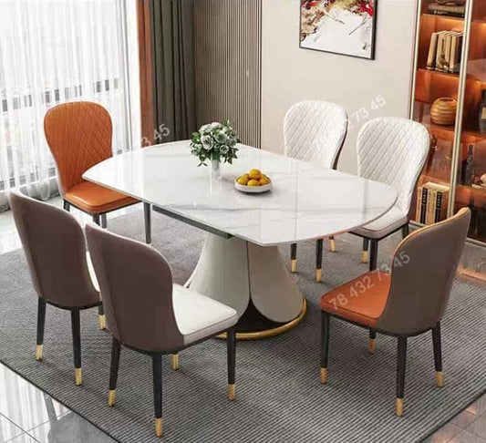 Table A Manger Extensible - Marbre Blanc et Pied en Cône