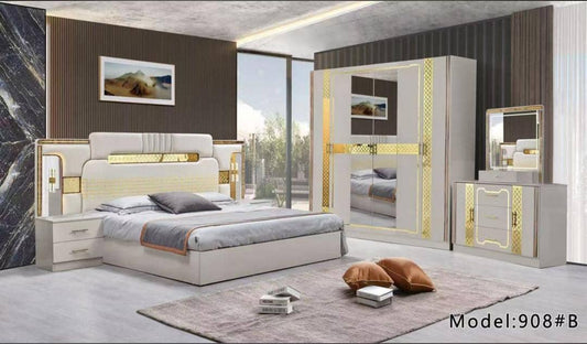 CHAMBRE A COUCHER 6BATTANTS 5PIECES GRIS CLAIR 908