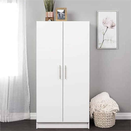Armoire 2 Battants - Espace de Rangement Multiple avec Penderie - Blanc