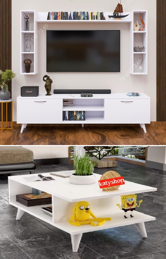 Meuble TV Blanc - 1m80 + Table Basse