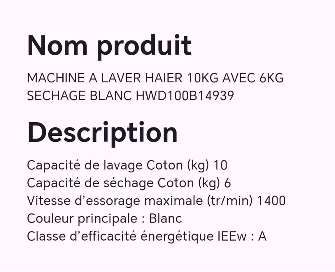 MACHINE A LAVER HAIER 10KG AVEC 6KG SECHAGE BLANC HWD100B14939 MACHINE A LAVER HAIER 10KG AVEC 6KG SECHAGE BLANC HWD100B14939