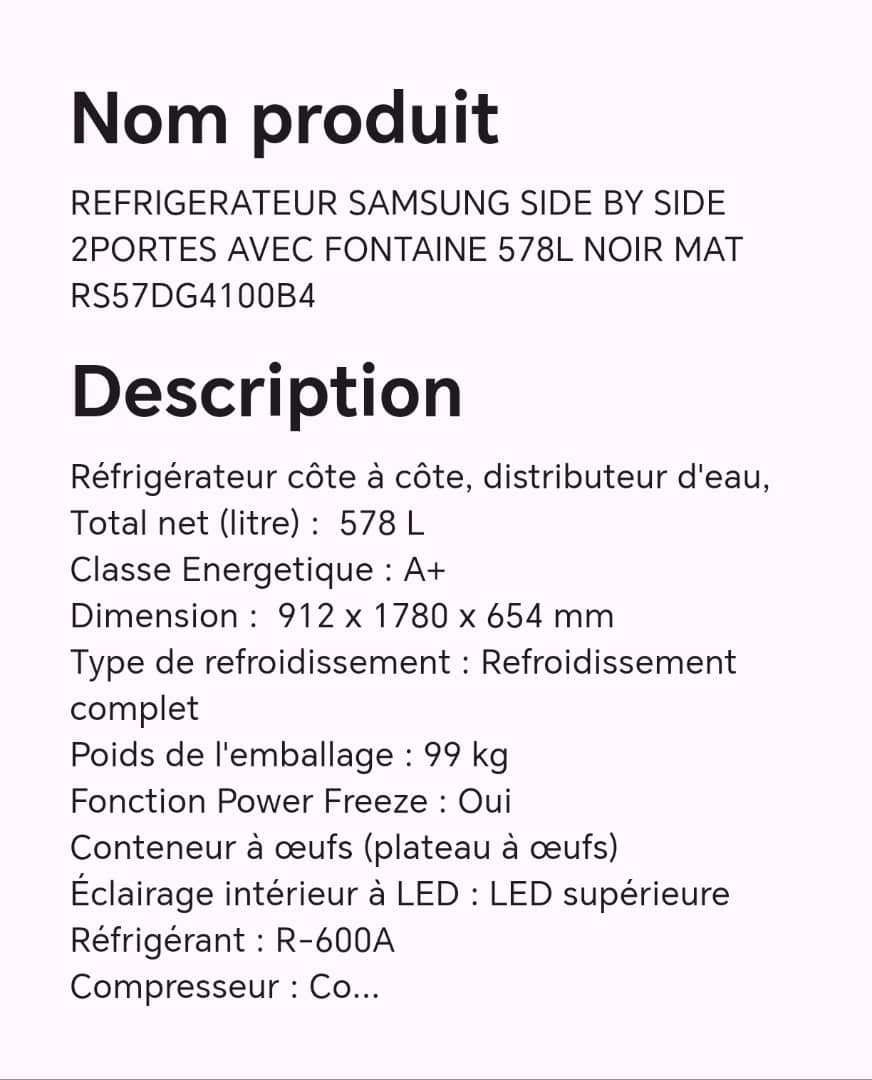 Refrigerateur SAMSUNG SIDE BY SIDE 2portes avec fontaine 578L noir mat RS57DG4100B4 Refrigerateur SAMSUNG SIDE BY SIDE 2portes avec fontaine 578L noir mat RS57DG4100B4