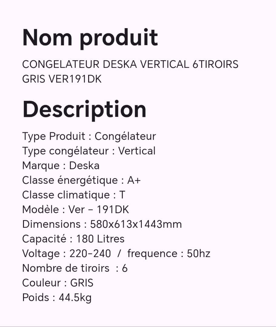 CONGELATEUR DESKA VERTICAL 6TIROIRS GRIS VER191DK CONGELATEUR DESKA VERTICAL 6TIROIRS GRIS VER191DK