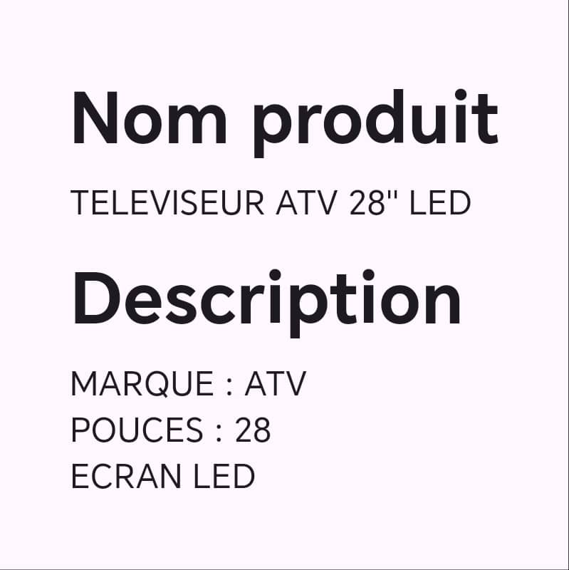 Téléviseur ATV 28" LED Téléviseur ATV 28" LED