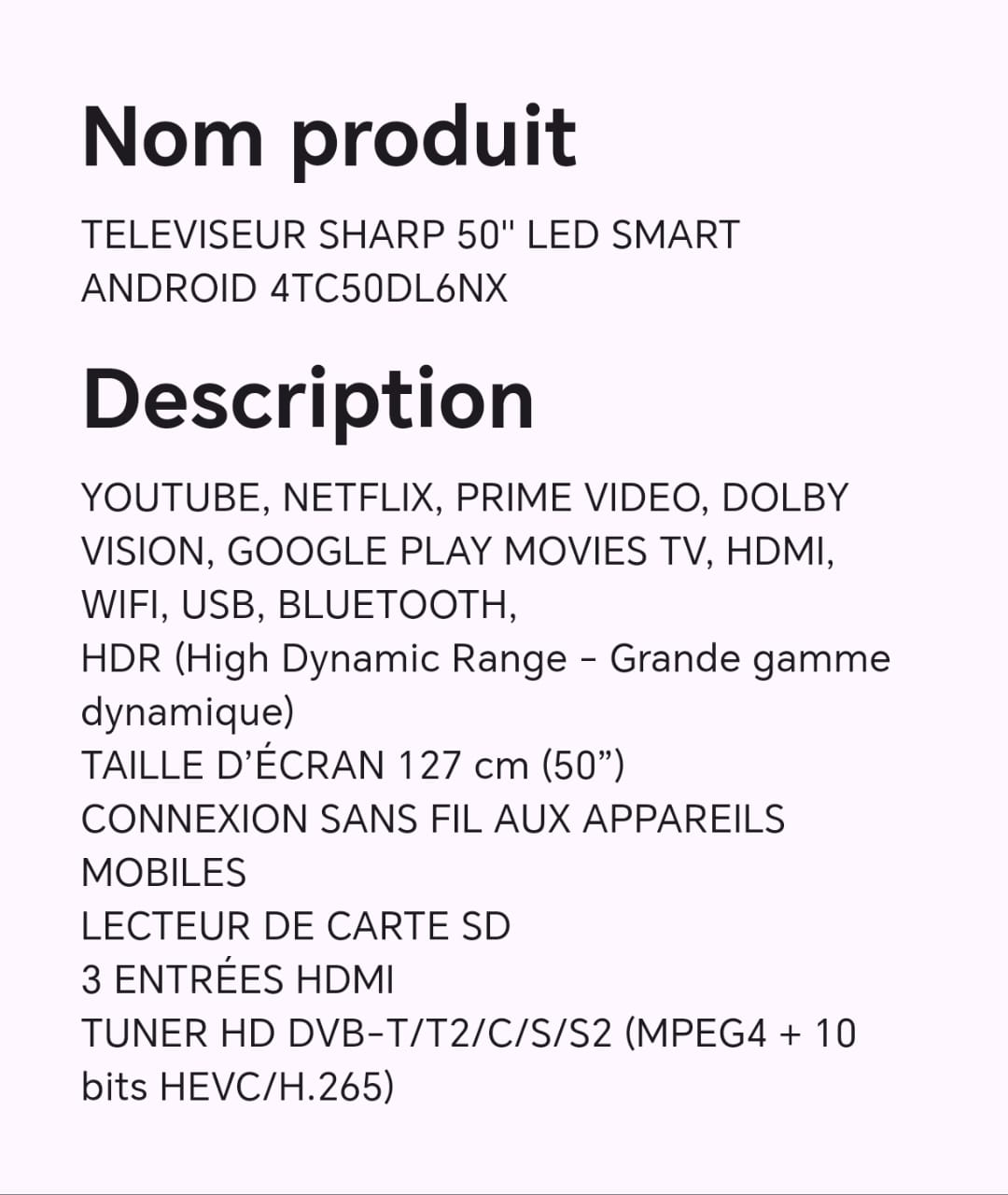 TELEVISEUR SHARP 50" LED SMART ANDROID 4TC50DL6NX TELEVISEUR SHARP 50" LED SMART ANDROID 4TC50DL6NX