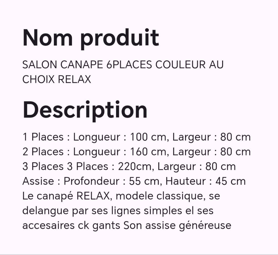 SALON CANAPE 6PLACES COULEUR AU CHOIX RELAX SALON CANAPE 6PLACES COULEUR AU CHOIX RELAX