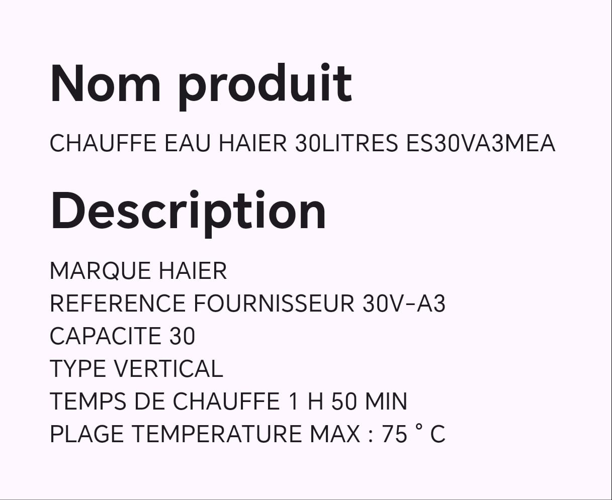 Chauffe eau HAIER 30litres ES30VA3MEA Chauffe eau HAIER 30litres ES30VA3MEA