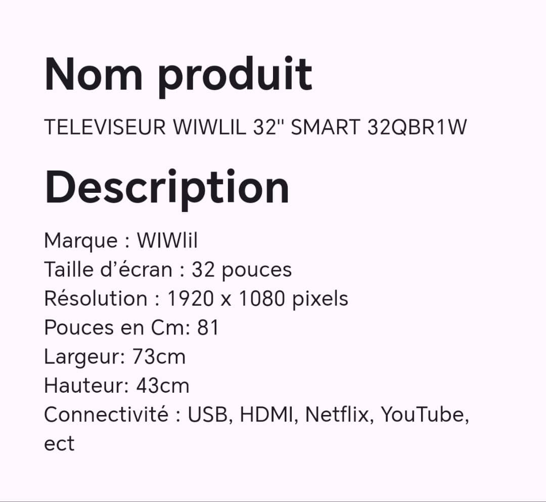 Téléviseur WIWLIL 32" smart 32QBR1W Téléviseur WIWLIL 32" smart 32QBR1W