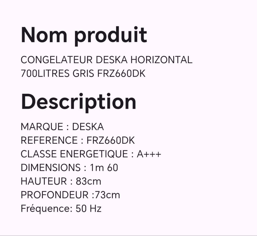 CONGELATEUR DESKA HORIZONTAL 700LITRES GRIS FRZ660DK CONGELATEUR DESKA HORIZONTAL 700LITRES GRIS FRZ660DK