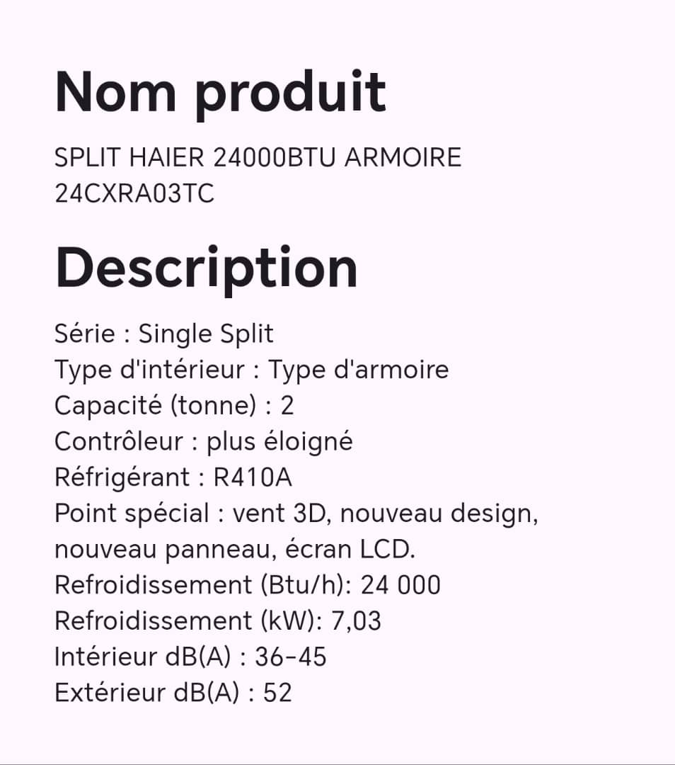 Split HAIER 24000BTU armoire 24CXRA03TC Split HAIER 24000BTU armoire 24CXRA03TC