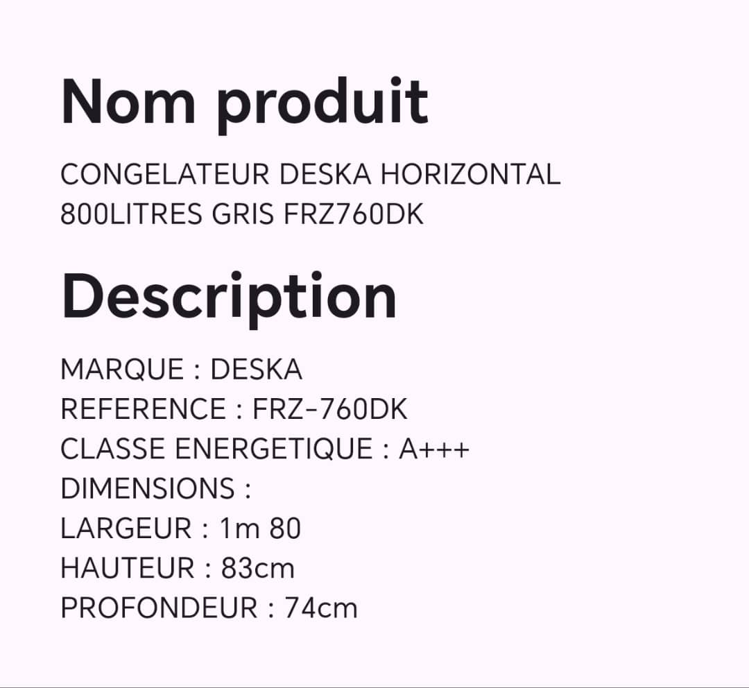 CONGELATEUR DESKA HORIZONTAL 800LITRES GRIS FRZ760DK CONGELATEUR DESKA HORIZONTAL 800LITRES GRIS FRZ760DK