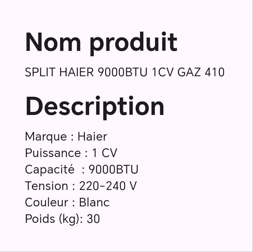 SPLIT HAIER 9000BTU 1CV GAZ 410 SPLIT HAIER 9000BTU 1CV GAZ 410