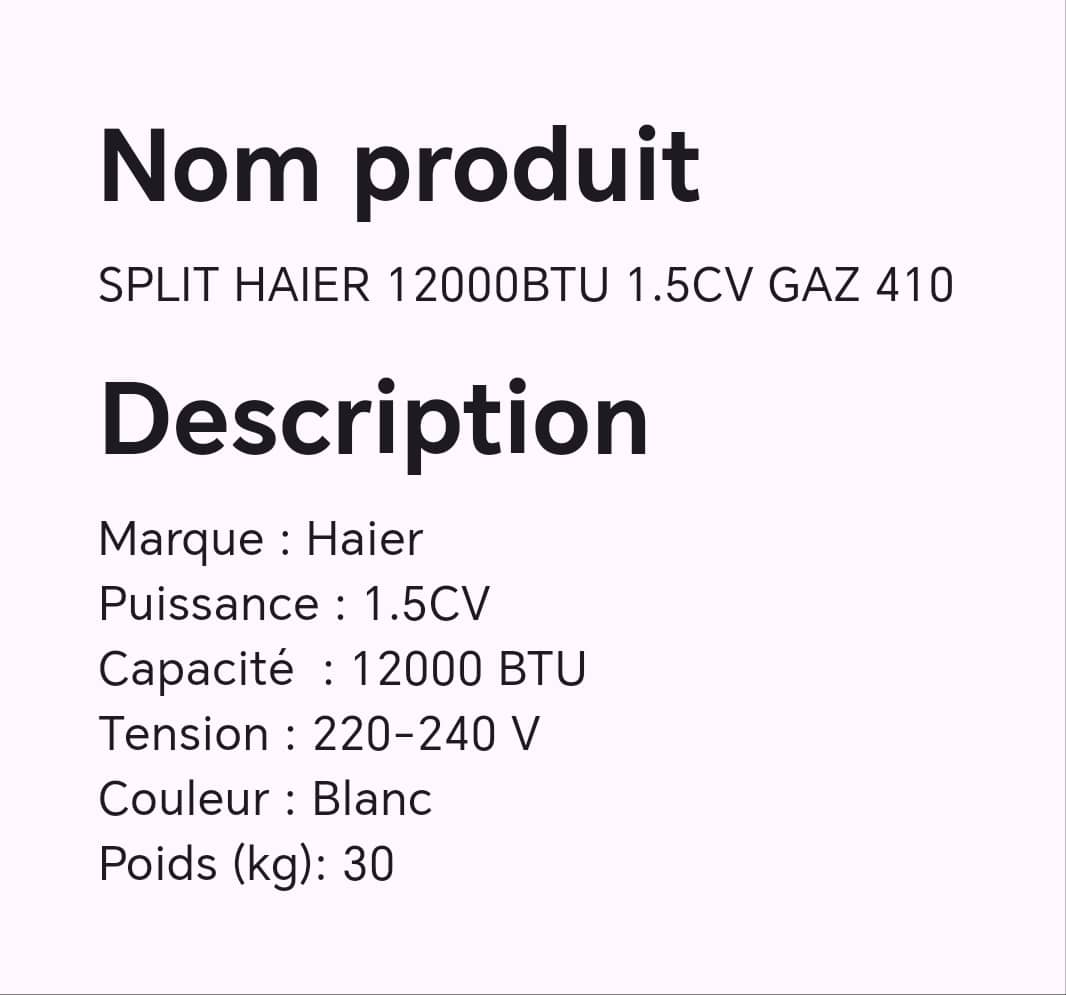 SPLIT HAIER 12000BTU 1.5CV GAZ 410 SPLIT HAIER 12000BTU 1.5CV GAZ 410