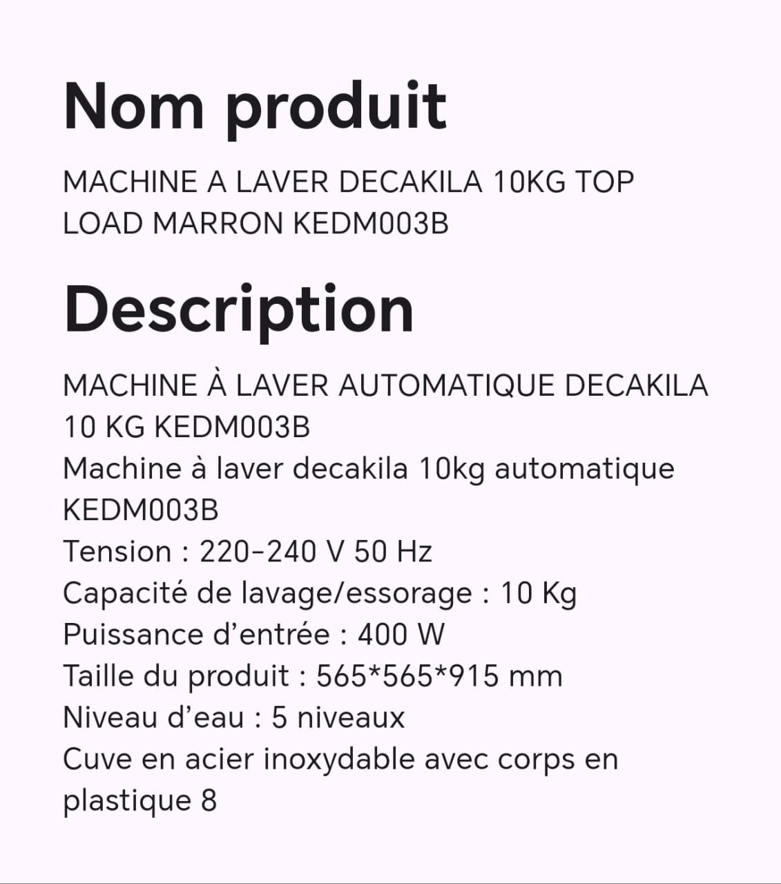 MACHINE A LAVER DECAKILA 10KG TOP LOAD MARRON KEDM003B MACHINE A LAVER DECAKILA 10KG TOP LOAD MARRON KEDM003B