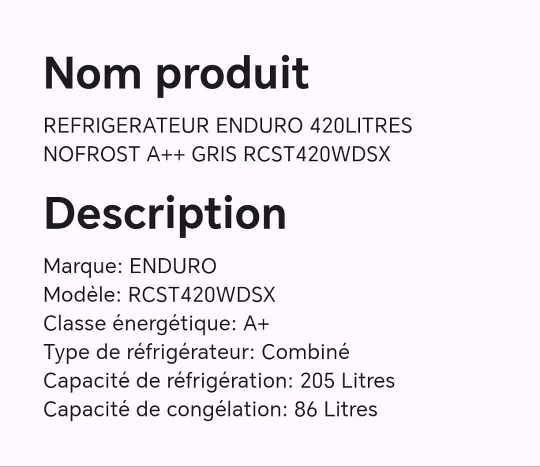 Réfrigérateur Enduro 420 litres nofrost A++ gris RCST420WDSX Réfrigérateur Enduro 420 litres nofrost A++ gris RCST420WDSX