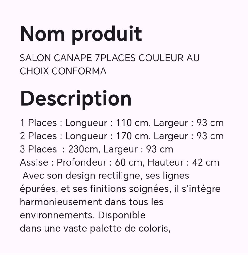 SALON CANAPE 7PLACES COULEUR AU CHOIX CONFORMA SALON CANAPE 7PLACES COULEUR AU CHOIX CONFORMA