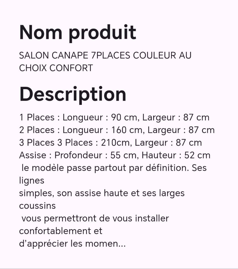 SALON CANAPE 7PLACES COULEUR AU CHOIX CONFORT SALON CANAPE 7PLACES COULEUR AU CHOIX CONFORT