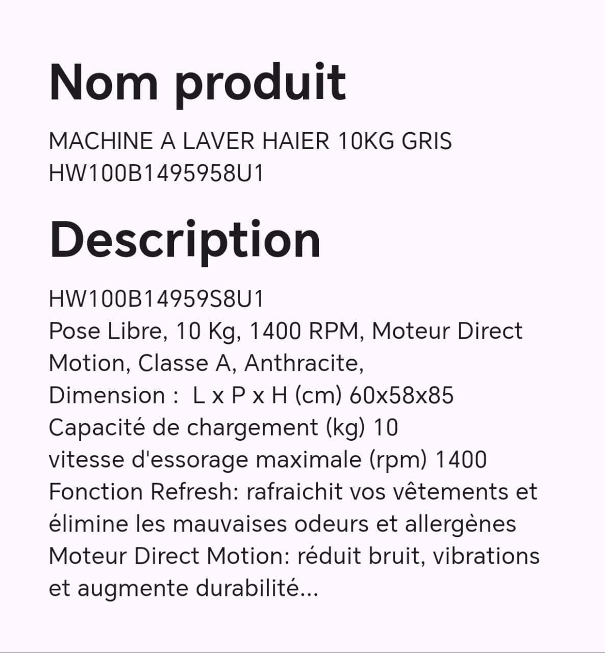 MACHINE A LAVER HAIER 10KG GRIS HW100B1495958U1 MACHINE A LAVER HAIER 10KG GRIS HW100B1495958U1