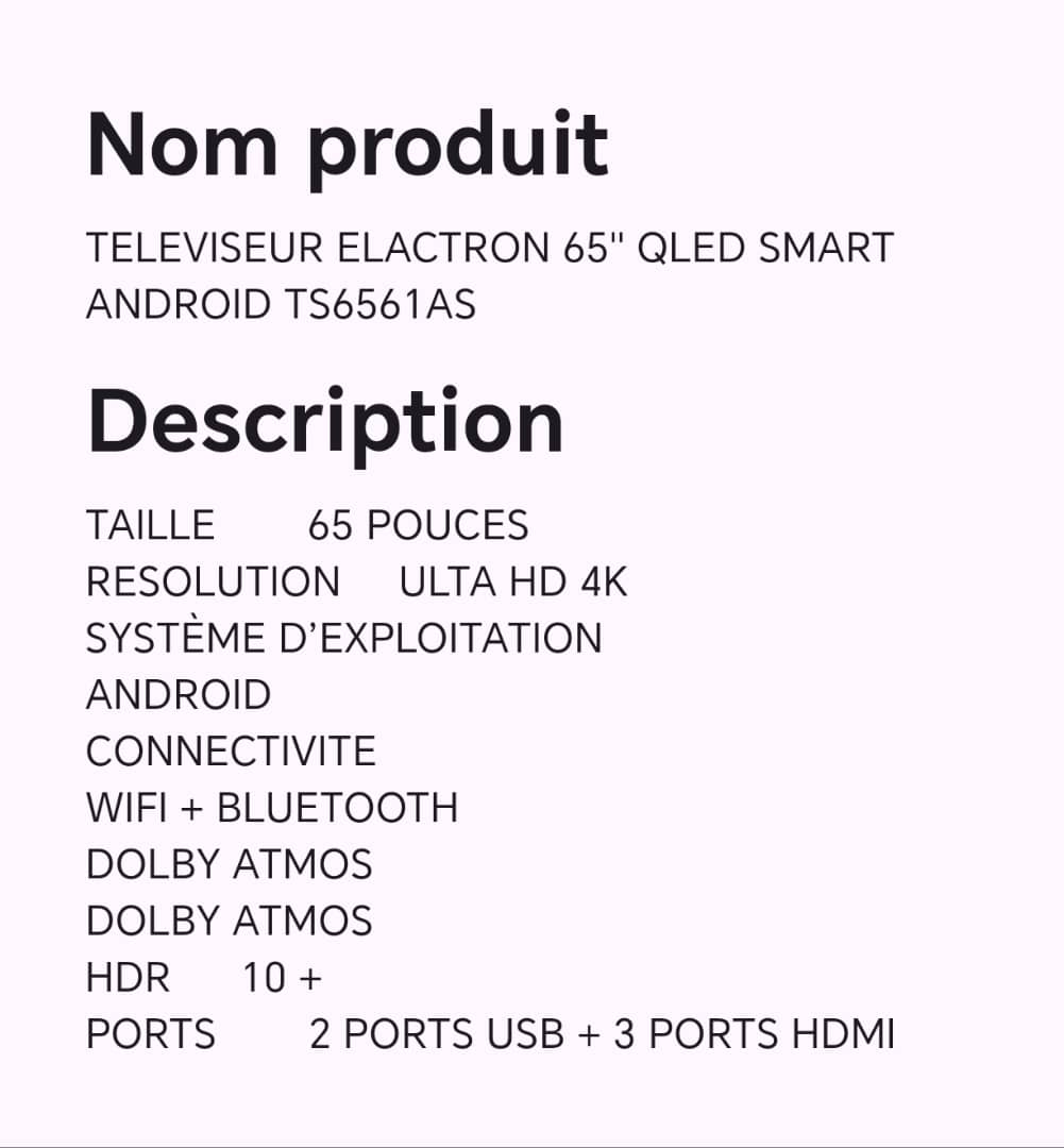 TELEVISEUR ELACTRON 65" QLED SMART ANDROID TS6561AS TELEVISEUR ELACTRON 65" QLED SMART ANDROID TS6561AS