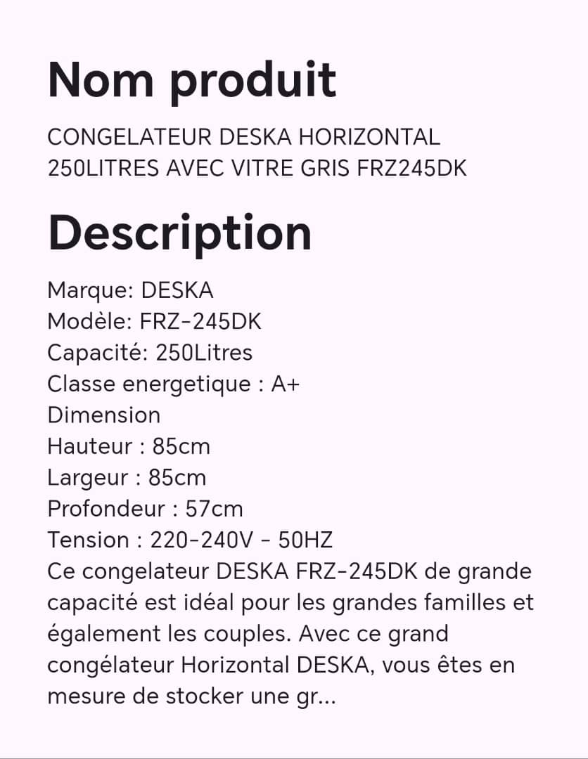 CONGELATEUR DESKA HORIZONTAL 250LITRES AVEC VITRE GRIS FRZ245DK CONGELATEUR DESKA HORIZONTAL 250LITRES AVEC VITRE GRIS FRZ245DK