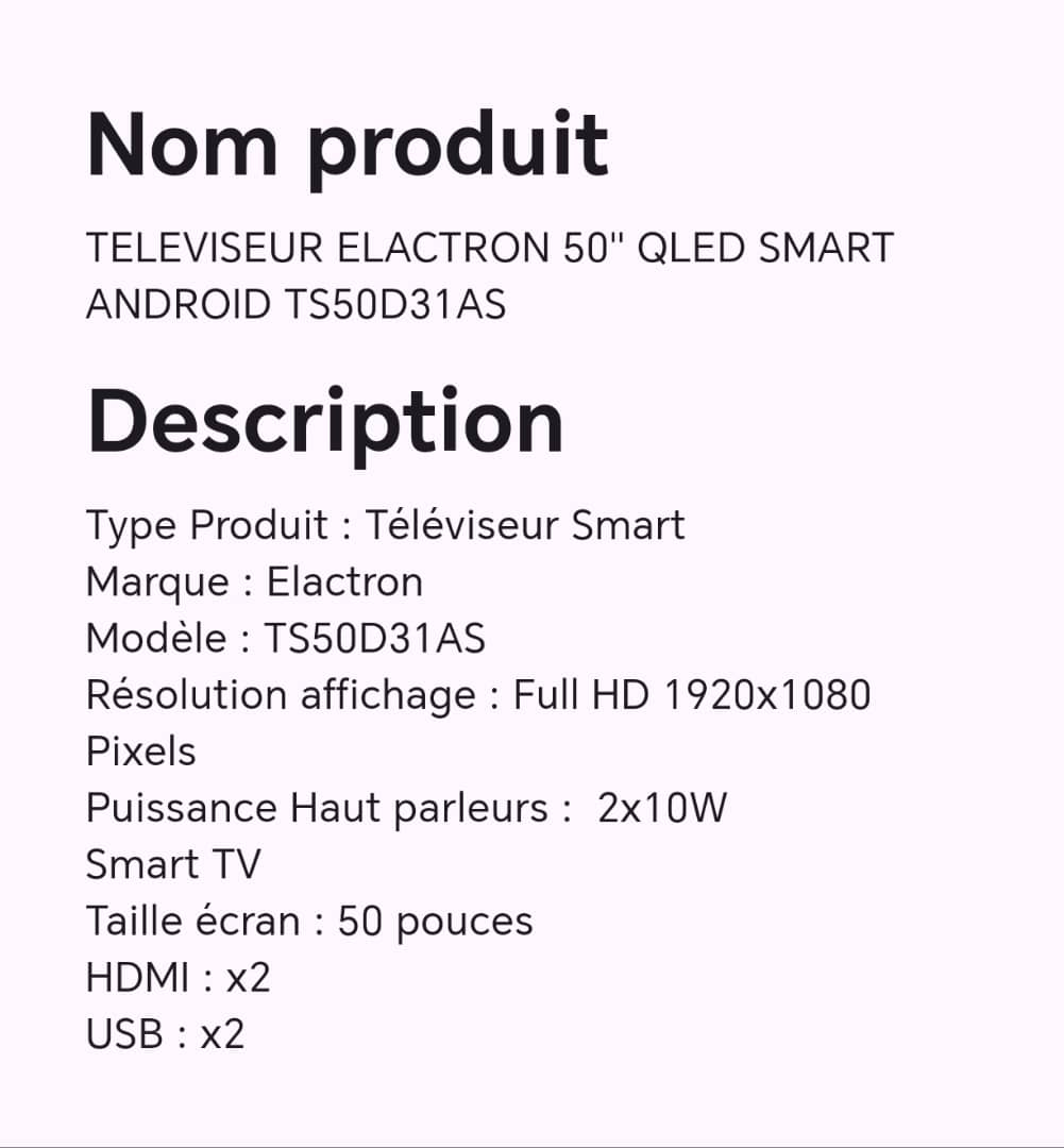 TELEVISEUR ELACTRON 50" QLED SMART ANDROID TS50D31AS TELEVISEUR ELACTRON 50" QLED SMART ANDROID TS50D31AS