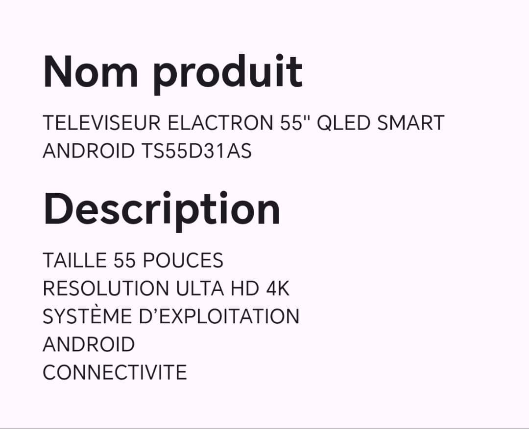 TELEVISEUR ELACTRON 55" QLED SMART ANDROID TS55D31AS TELEVISEUR ELACTRON 55" QLED SMART ANDROID TS55D31AS