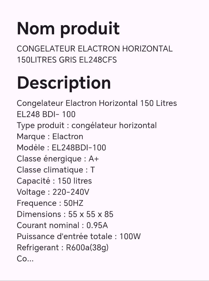 CONGELATEUR ELACTRON HORIZONTAL 150LITRES GRIS EL248CFS CONGELATEUR ELACTRON HORIZONTAL 150LITRES GRIS EL248CFS