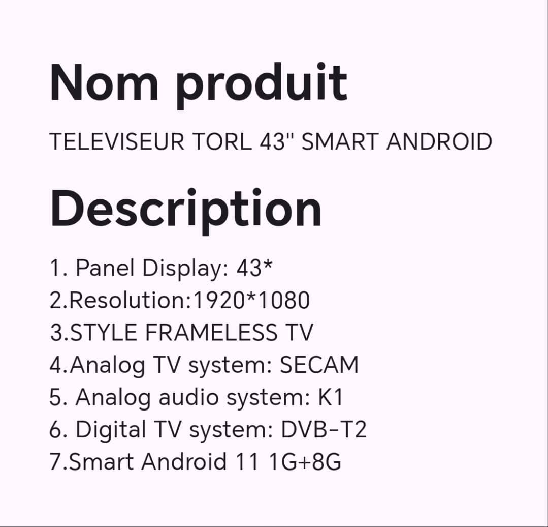 TELEVISEUR TORL 43" SMART ANDROID TELEVISEUR TORL 43" SMART ANDROID