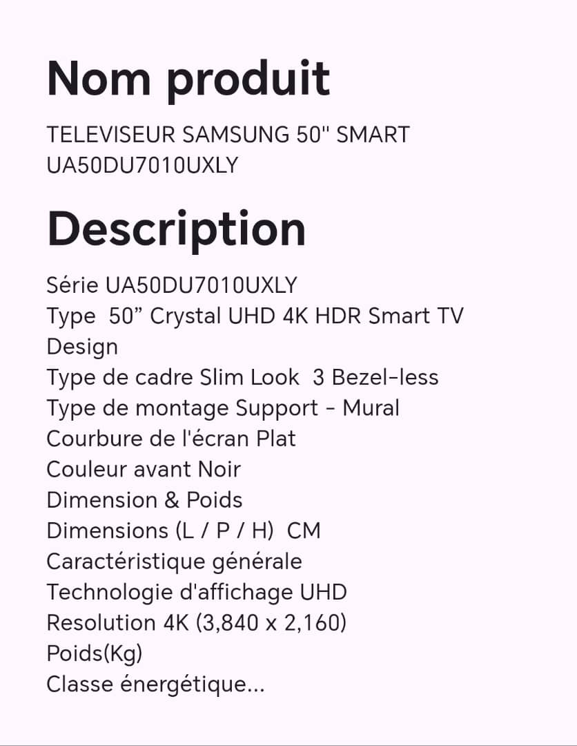 TELEVISEUR SAMSUNG 50" SMART UA50DU7010UXLY TELEVISEUR SAMSUNG 50" SMART UA50DU7010UXLY