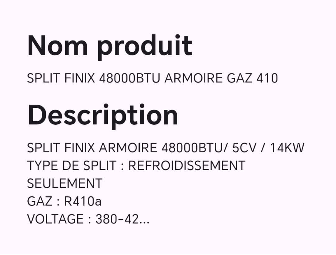 SPLIT FINIX 48000BTU ARMOIRE GAZ 410 SPLIT FINIX 48000BTU ARMOIRE GAZ 410