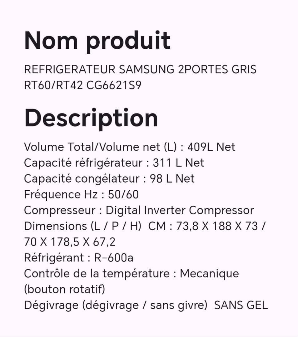 Réfrigérateur SAMSUNG 2portes gris RT60/RT42 CG6621S9 Réfrigérateur SAMSUNG 2portes gris RT60/RT42 CG6621S9