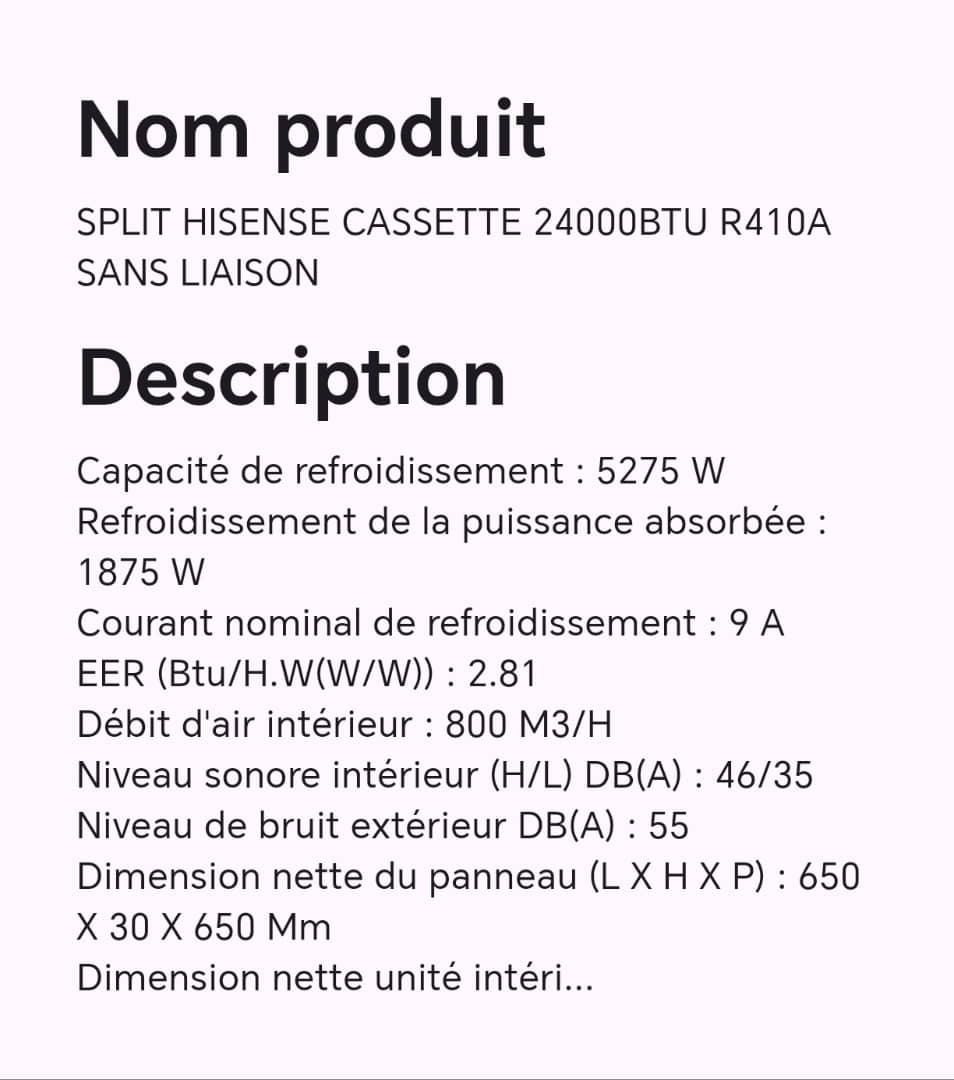 SPLIT HISENSE CASSETTE 24000BTU R410A SANS LIAISON SPLIT HISENSE CASSETTE 24000BTU R410A SANS LIAISON