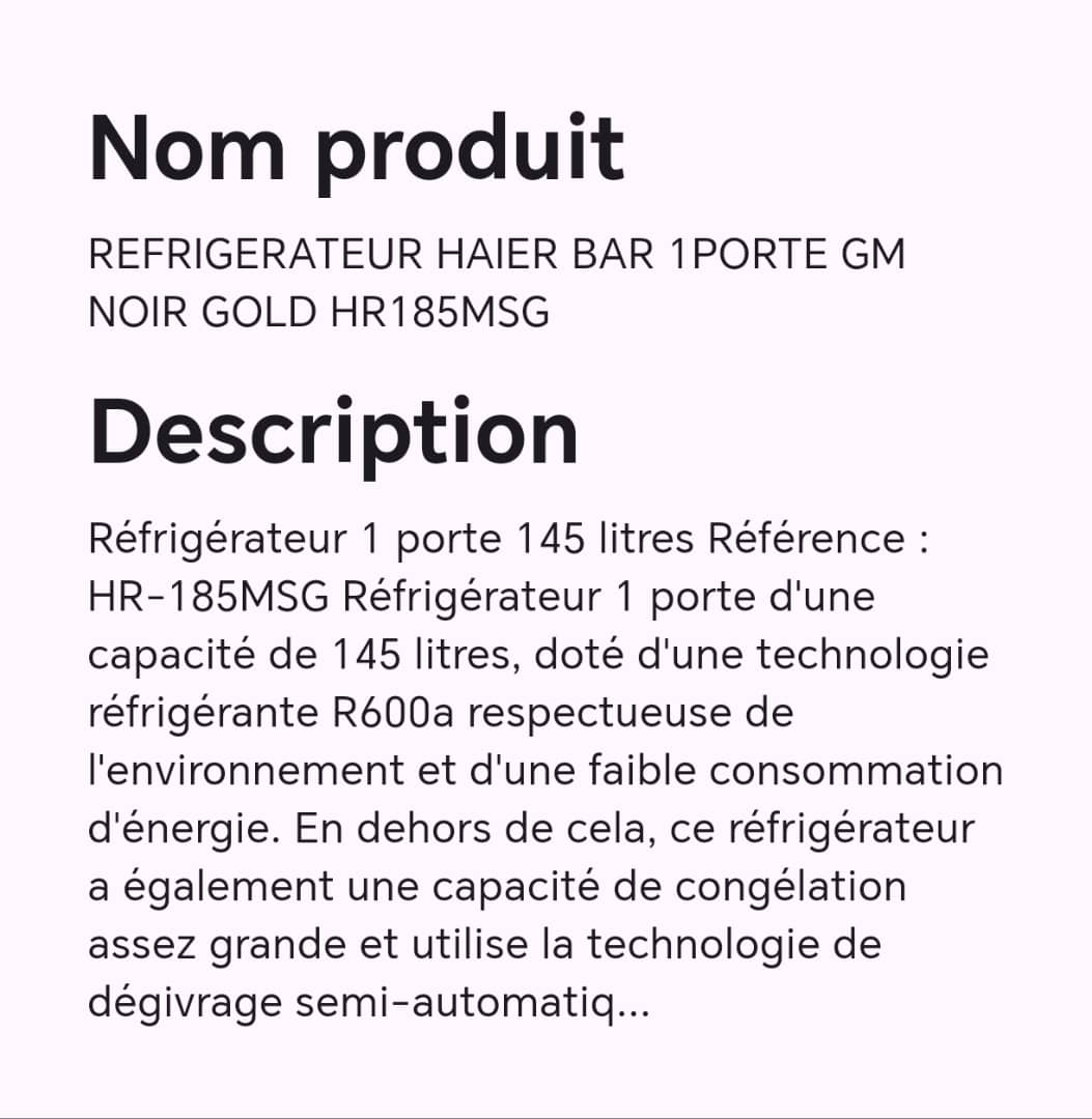 Réfrigérateur HAIER bar 1porte GM noir gold HR185MSG Réfrigérateur HAIER bar 1porte GM noir gold HR185MSG