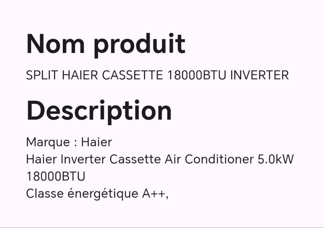 SPLIT HAIER CASSETTE 18000BTU INVERTER SPLIT HAIER CASSETTE 18000BTU INVERTER