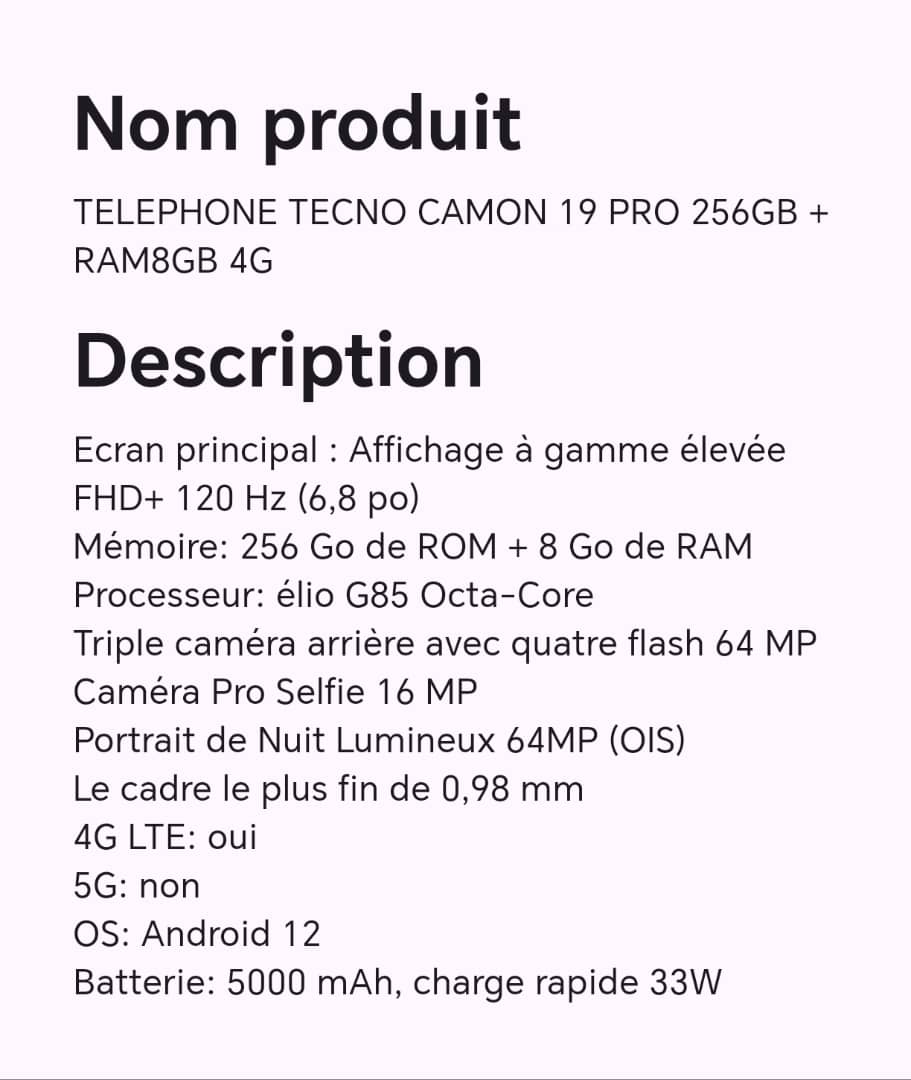 TELEPHONE TECNO CAMON 19 PRO 256GB + RAM8GB 4G TELEPHONE TECNO CAMON 19 PRO 256GB + RAM8GB 4G