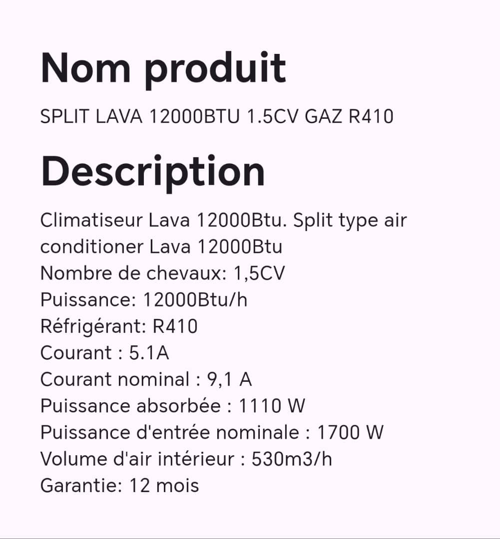 SPLIT LAVA 12000BTU 1.5CV GAZ R410 SPLIT LAVA 12000BTU 1.5CV GAZ R410