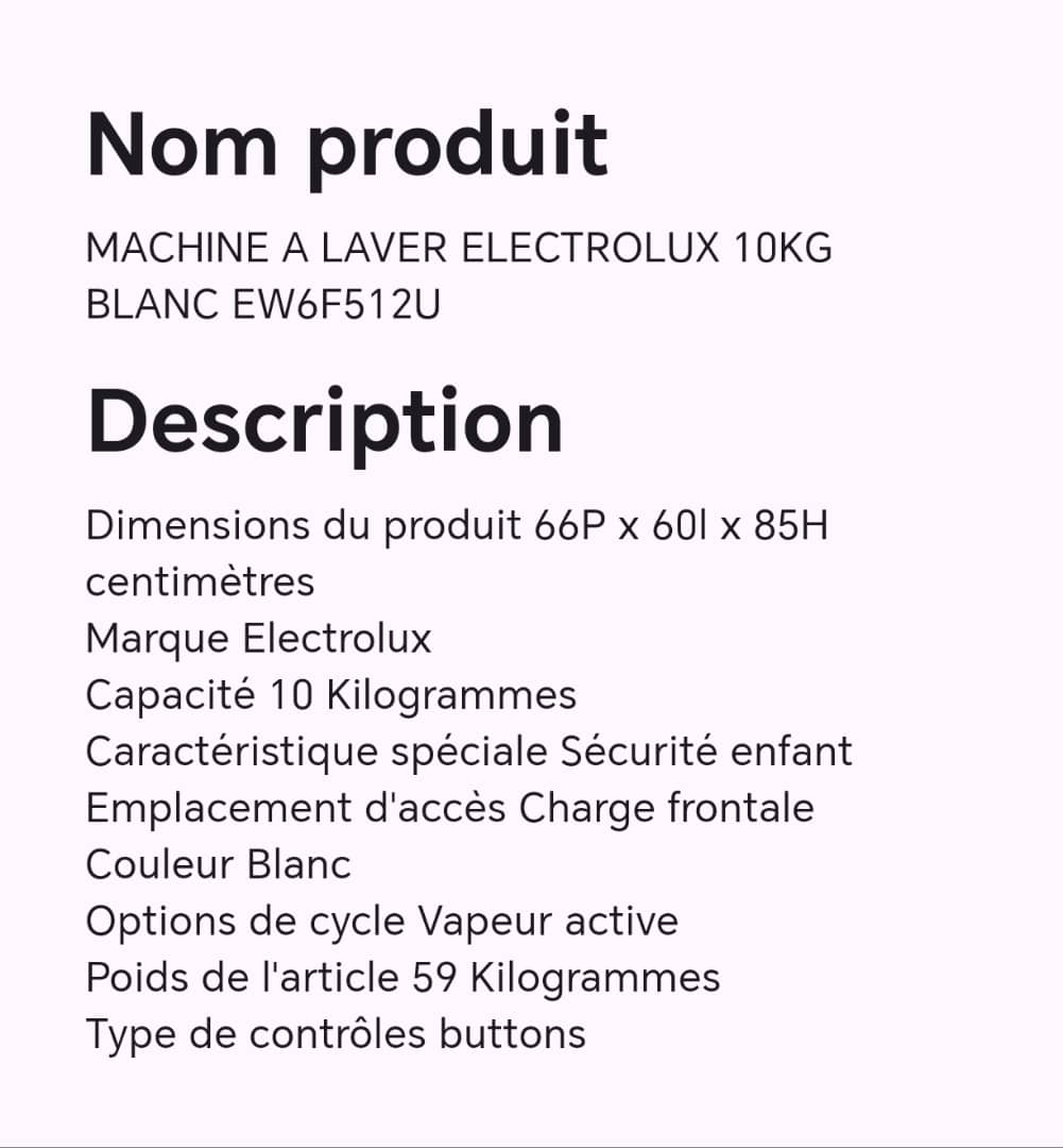 MACHINE A LAVER ELECTROLUX 10KG BLANC EW6F512U MACHINE A LAVER ELECTROLUX 10KG BLANC EW6F512U