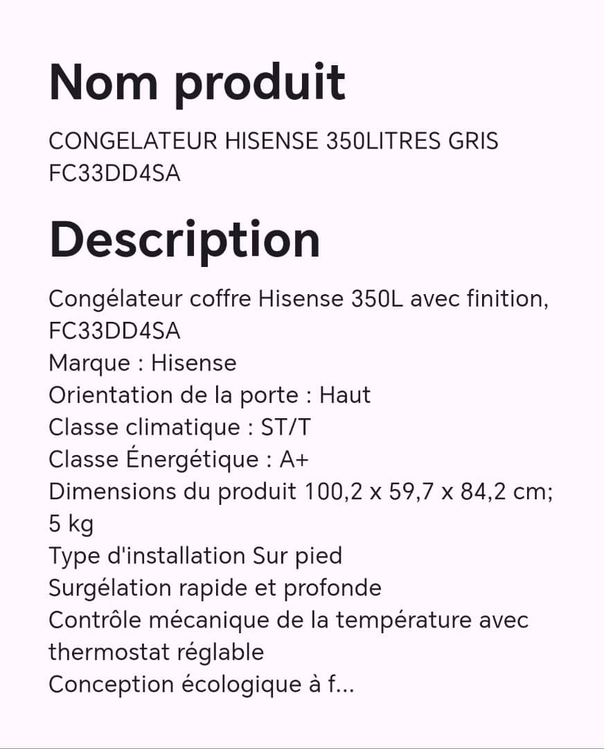 CONGELATEUR HISENSE 350LITRES GRIS FC33DD4SA CONGELATEUR HISENSE 350LITRES GRIS FC33DD4SA