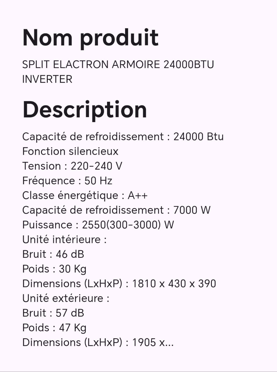 SPLIT ELACTRON ARMOIRE 24000BTU INVERTER SPLIT ELACTRON ARMOIRE 24000BTU INVERTER