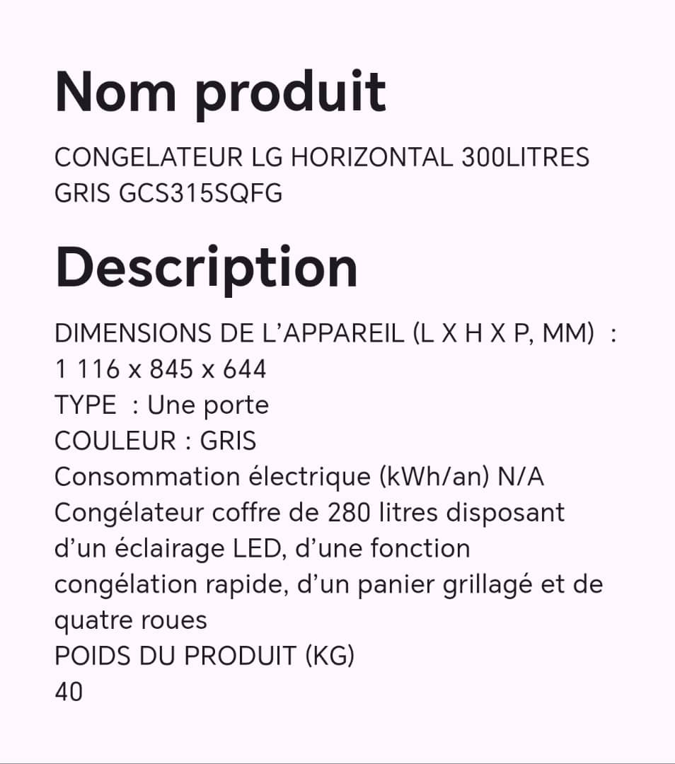 CONGELATEUR LG HORIZONTAL 300LITRES GRIS GCS315SQFG CONGELATEUR LG HORIZONTAL 300LITRES GRIS GCS315SQFG